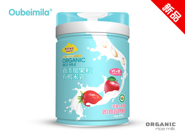 歐貝米拉真添加果粒有機(jī)米乳 蘋果+草莓 聽裝