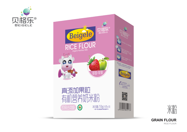 貝格樂(lè)真添加果粒有機(jī)營(yíng)養(yǎng)奶米粉-草莓+蘋果 盒裝