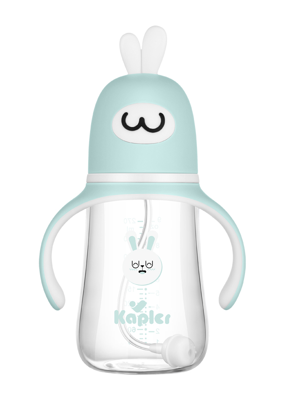康喂兒趣萌兔玻璃 寬口奶瓶270ML 藍色