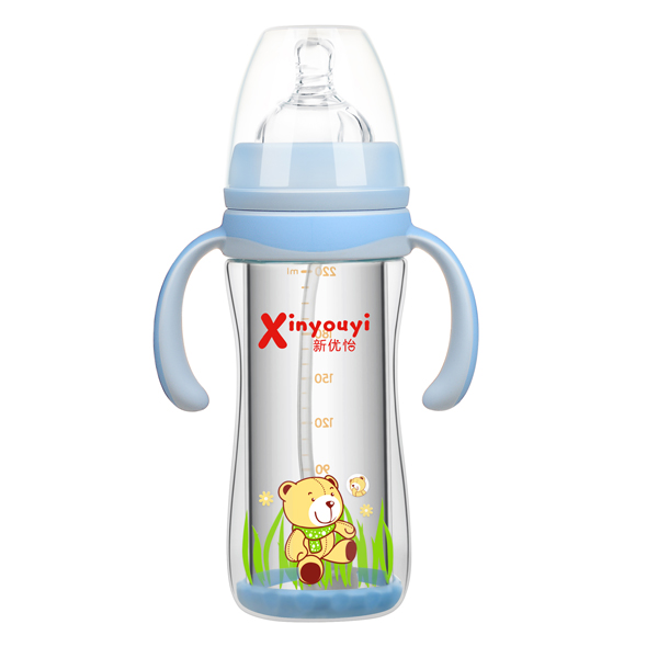 新優(yōu)怡雙層防爆玻璃奶瓶220ml 藍色