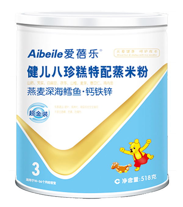 愛(ài)蓓樂(lè)健兒八珍糕特配蒸米粉(大圓型鐵罐) 燕麥深海鱈魚鈣鐵鋅