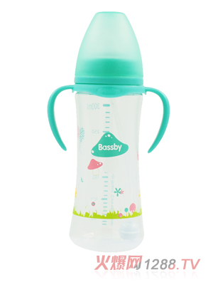 貝斯比寬口弧形PP自動奶瓶300ml綠色