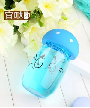 宜噠創(chuàng)意防爆玻璃水杯蘑菇蓋大肚杯耐熱藍色