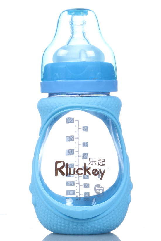 樂起240ml防摔玻璃奶瓶藍不帶柄
